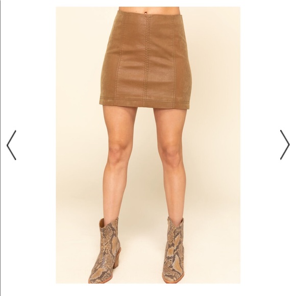 NWT FREE PEOPLE CHESTNUT LEATHER MINI SKIRT - Picture 3 of 7